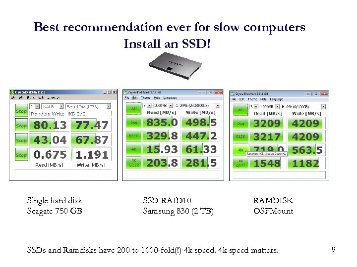 Best recommendation ever for slow computers Install an SSD! Single hard disk Seagate 750