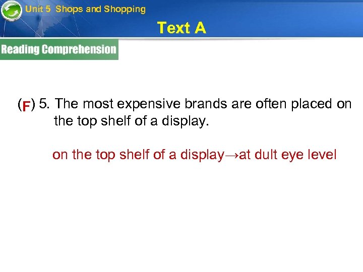 Unit 5 Shops and Shopping Text A ( ) 5. The most expensive brands