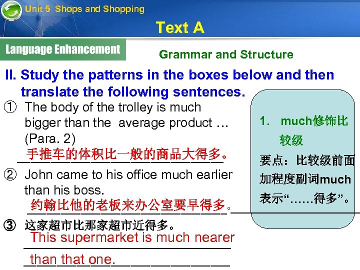 Unit 5 Shops and Shopping Text A Grammar and Structure II. Study the patterns