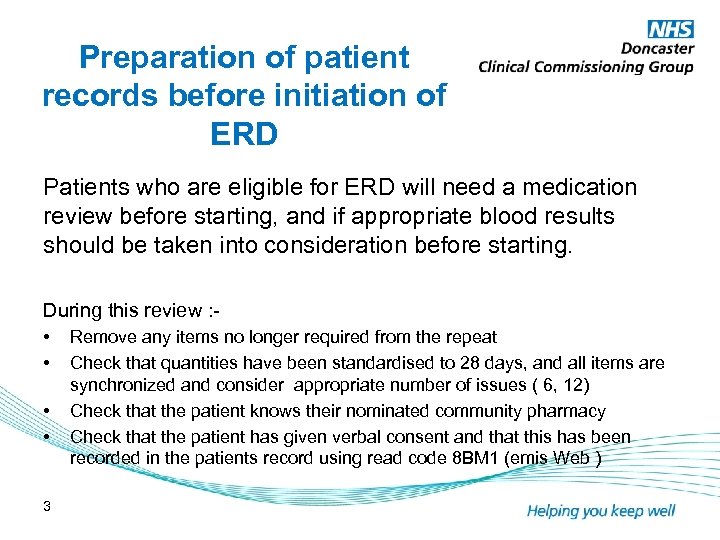Preparation of patient records before initiation of ERD Patients who are eligible for ERD