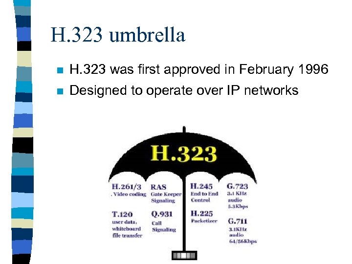 H. 323 umbrella n H. 323 was first approved in February 1996 n Designed