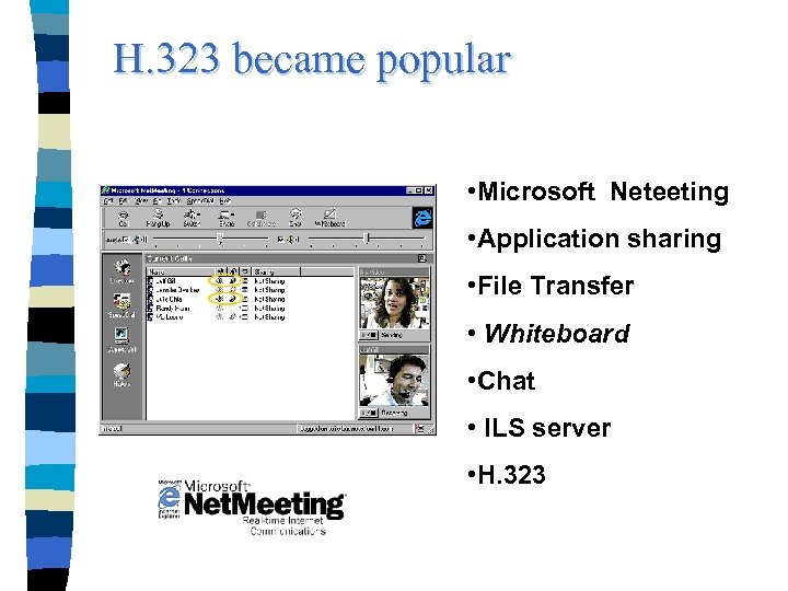 H. 323 became popular • Microsoft Neteeting • Application sharing • File Transfer •