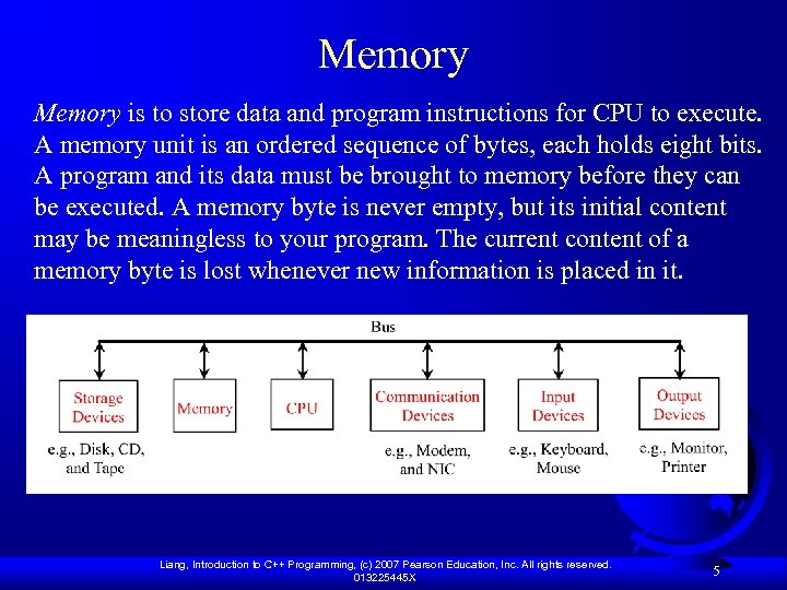 Memory is to store data and program instructions for CPU to execute. A memory