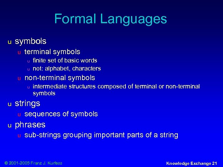 Formal Languages u symbols u terminal symbols u u u non-terminal symbols u u