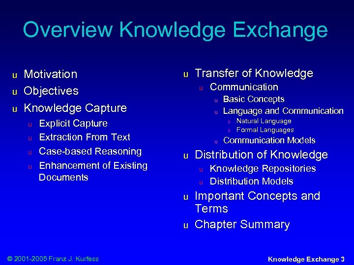 Overview Knowledge Exchange u u u Motivation Objectives Knowledge Capture u u Explicit Capture