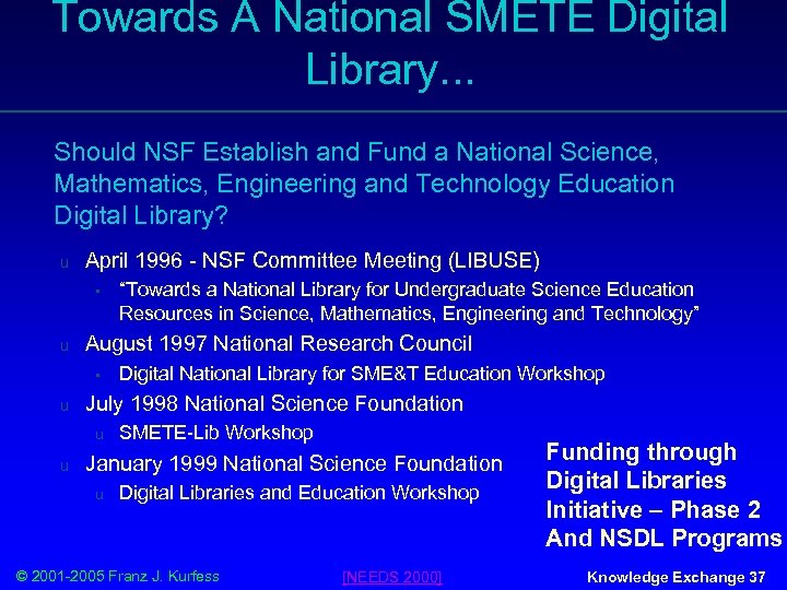 Towards A National SMETE Digital Library. . . Should NSF Establish and Fund a