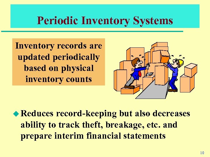 Periodic Inventory Systems Inventory records are updated periodically based on physical inventory counts u