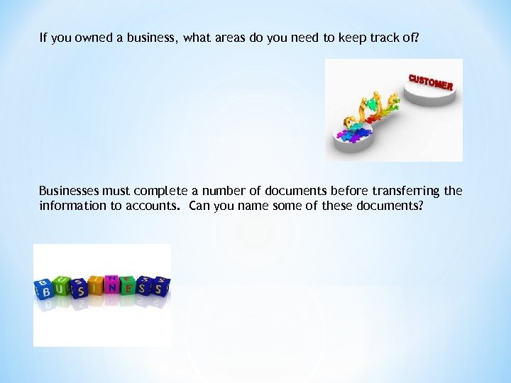 If you owned a business, what areas do you need to keep track of?