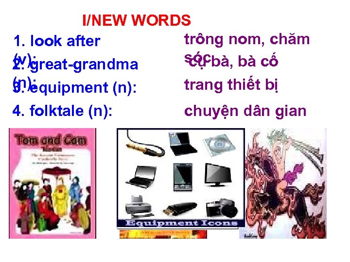I/NEW WORDS trông nom, chăm 1. look after sócbà, bà cố (v): cụ 2.