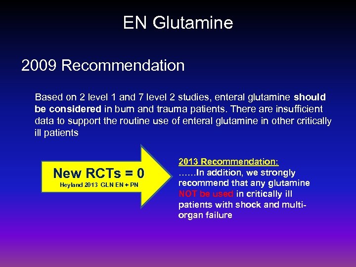 EN Glutamine 2009 Recommendation Based on 2 level 1 and 7 level 2 studies,