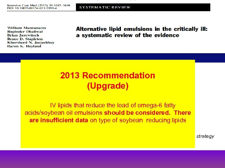 2013 CPGs Internal Committee Canadian. Recommendation (Upgrade) q new signals for • reduction in