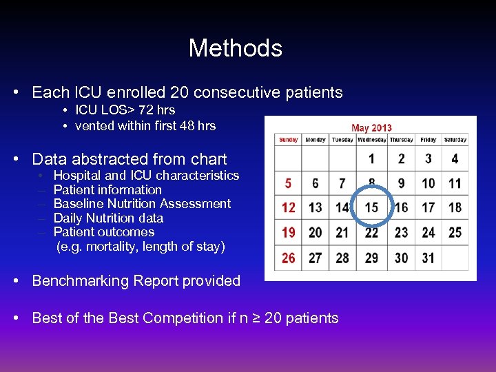 Methods • Each ICU enrolled 20 consecutive patients • ICU LOS> 72 hrs •
