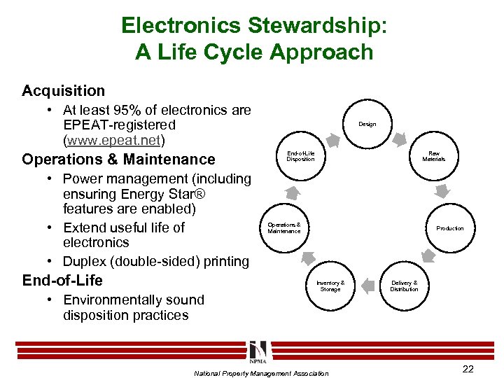 Electronics Stewardship: A Life Cycle Approach Acquisition • At least 95% of electronics are