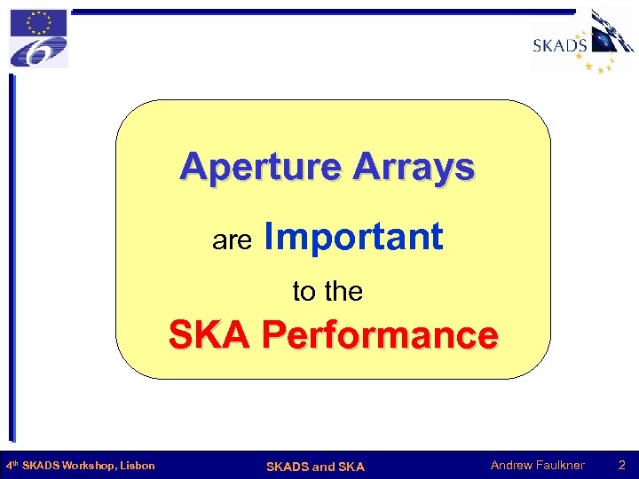 Aperture Arrays are Important to the SKA Performance 4 th SKADS Workshop, Lisbon SKADS