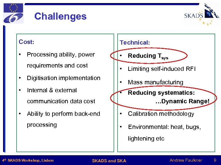 Challenges Cost: Technical: • Processing ability, power • Reducing Tsys requirements and cost •