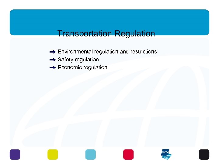 Transportation Regulation Environmental regulation and restrictions Safety regulation Economic regulation 48 - 6 