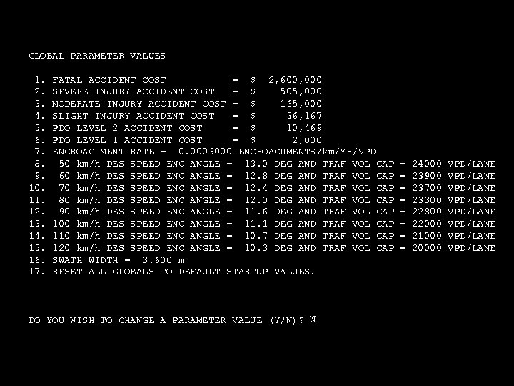 GLOBAL PARAMETER VALUES 1. 2. 3. 4. 5. 6. 7. 8. 9. 10. 11.
