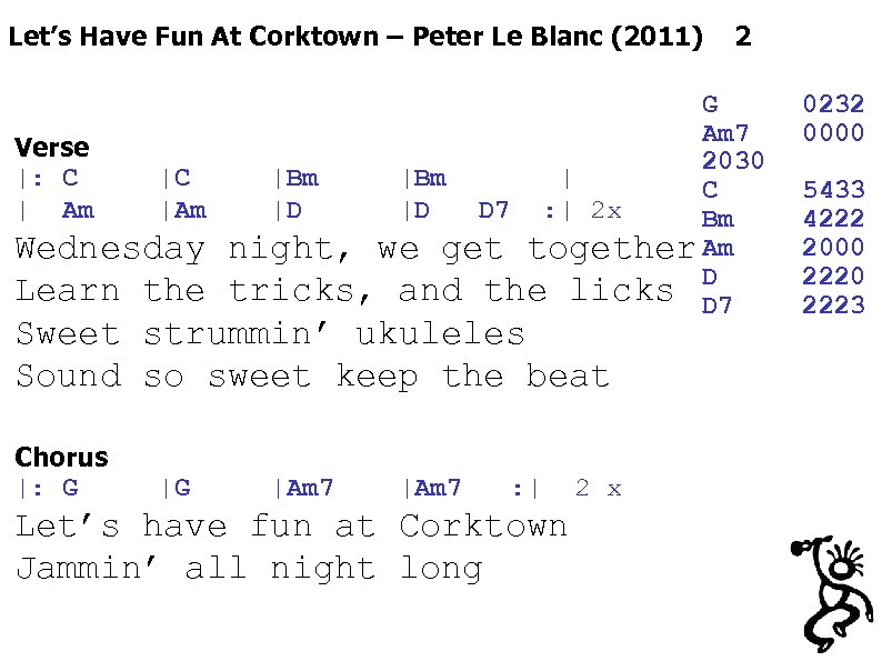 Let’s Have Fun At Corktown – Peter Le Blanc (2011) 2 G Am 7