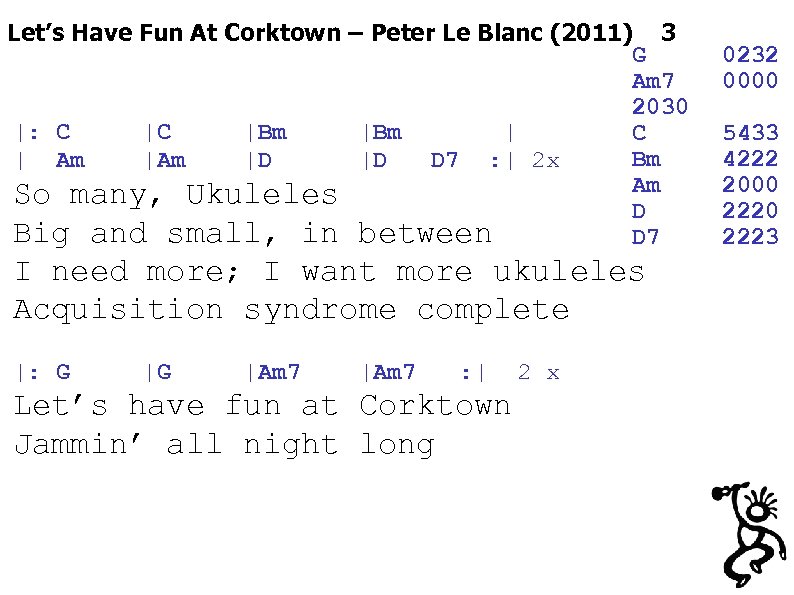 Let’s Have Fun At Corktown – Peter Le Blanc (2011) 3 G Am 7