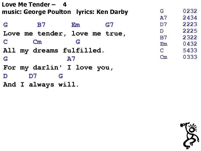 Love Me Tender – 4 music: George Poulton lyrics: Ken Darby G B 7