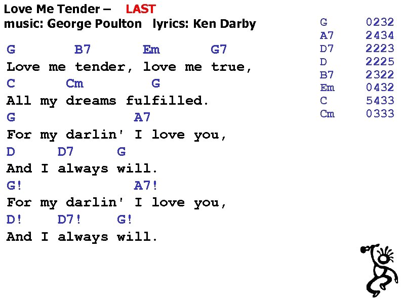 Love Me Tender – LAST music: George Poulton lyrics: Ken Darby G B 7