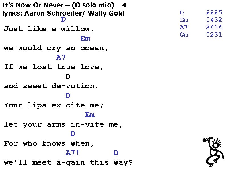 It’s Now Or Never – (O solo mio) 4 lyrics: Aaron Schroeder/ Wally Gold
