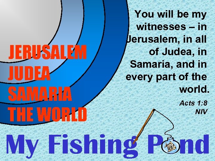 JERUSALEM JUDEA SAMARIA THE WORLD You will be my witnesses – in Jerusalem, in