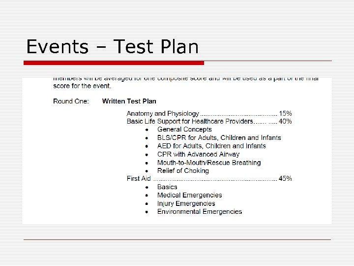 Events – Test Plan 