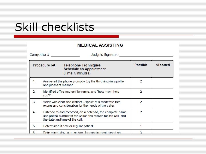 Skill checklists 