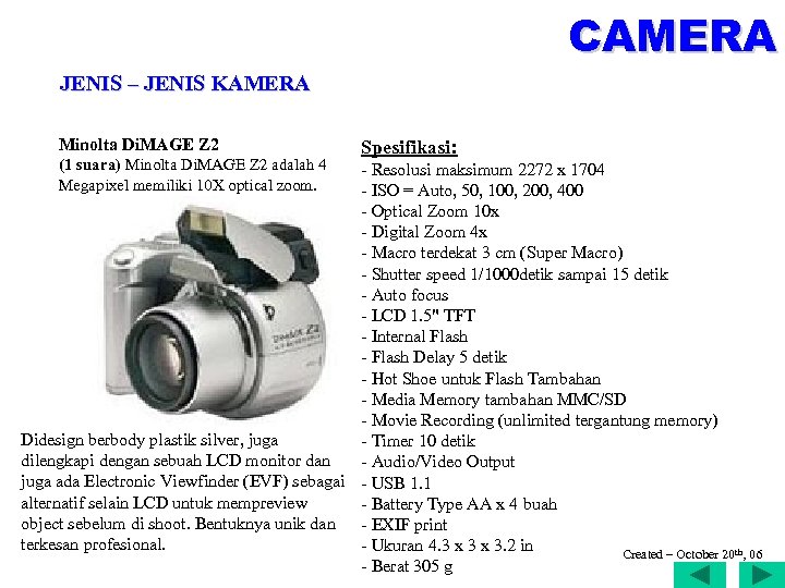 CAMERA JENIS – JENIS KAMERA Minolta Di. MAGE Z 2 (1 suara) Minolta Di.