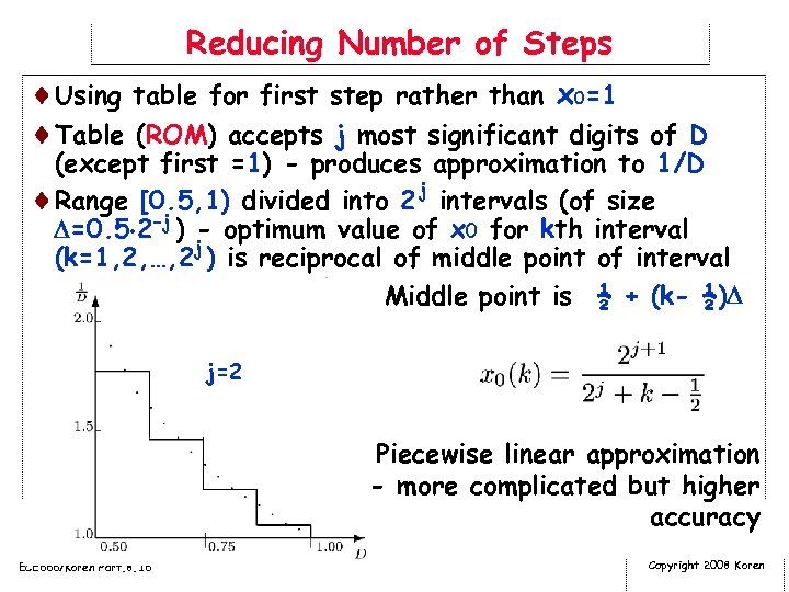 Reducing Number of Steps ¨Using table for first step rather than x 0=1 ¨Table