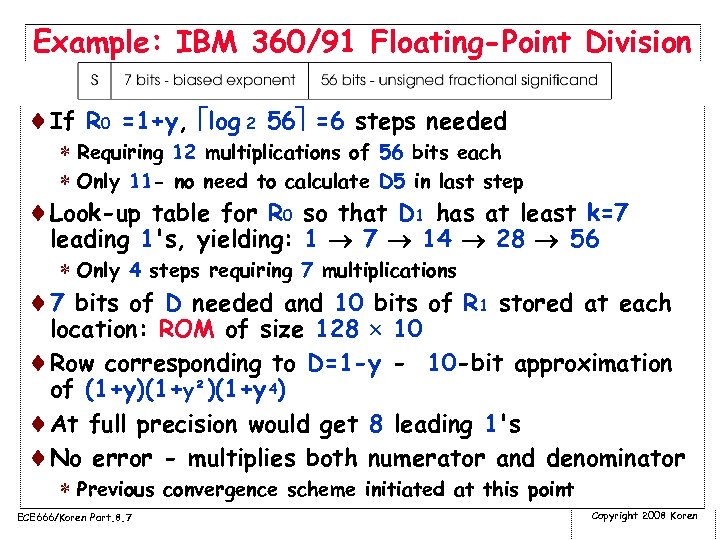Example: IBM 360/91 Floating-Point Division ¨If R 0 =1+y, log 2 56 =6 steps