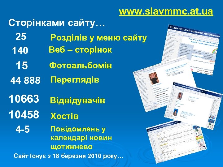 www. slavmmc. at. ua Сторінками сайту… 25 Розділів у меню сайту Веб – сторінок