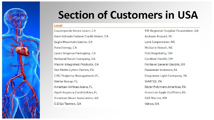 Section of Customers in USA 