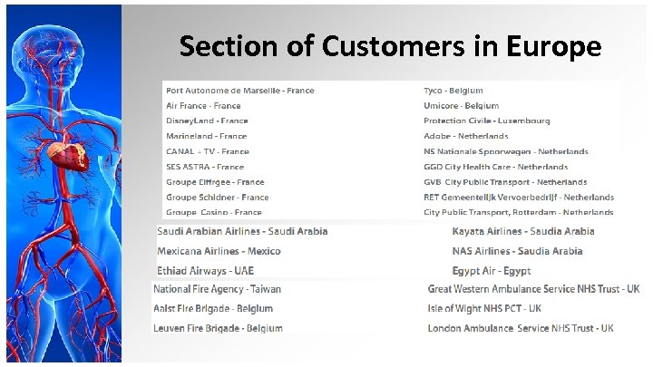 Section of Customers in Europe 