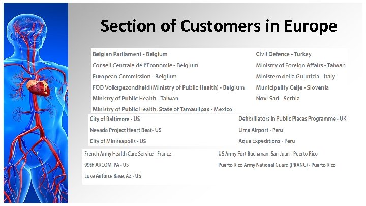 Section of Customers in Europe 