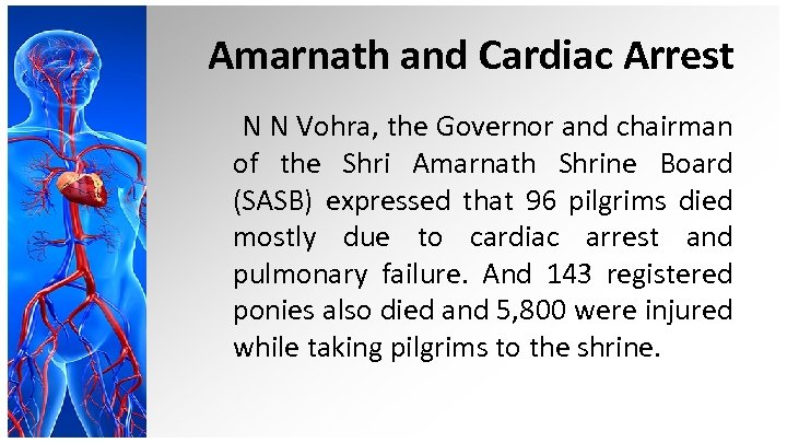 Amarnath and Cardiac Arrest N N Vohra, the Governor and chairman of the Shri