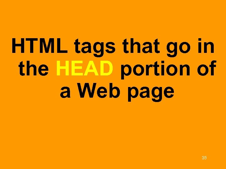 HTML tags that go in the HEAD portion of a Web page 35 