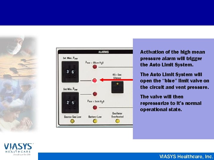 Activation of the high mean pressure alarm will trigger the Auto Limit System. The