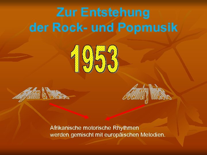 Zur Entstehung der Rock- und Popmusik Afrikanische motorische Rhythmen werden gemischt mit europäischen Melodien.