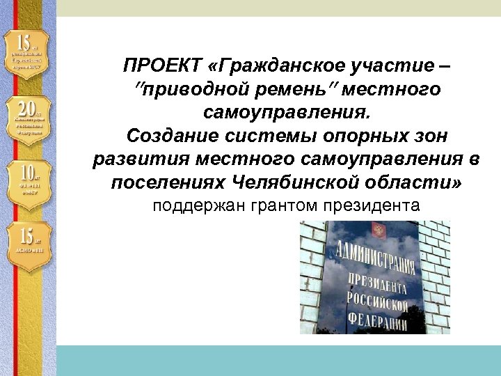 Ассоциация сельских муниципальных образований и городских поселений ПРОЕКТ «Гражданское участие – приводной ремень местного