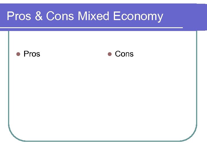 Pros & Cons Mixed Economy l Pros l Cons 