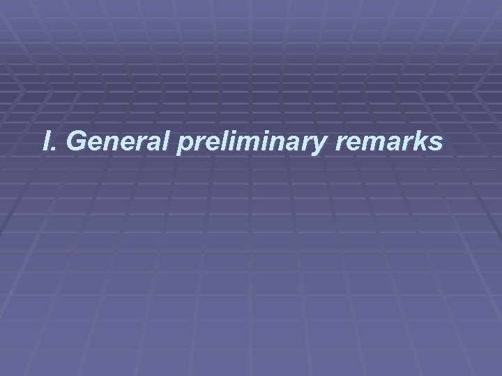 I. General preliminary remarks 