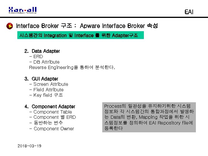 EAI Interface Broker 구조 : Apware Interface Broker 속성 시스템간의 Integration 및 Interface 를