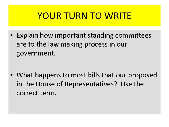 YOUR TURN TO WRITE • Explain how important standing committees are to the law