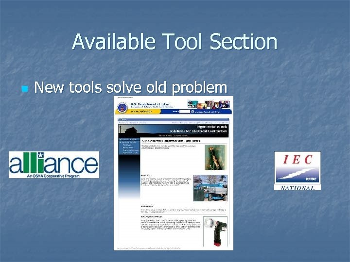 Available Tool Section n New tools solve old problem 
