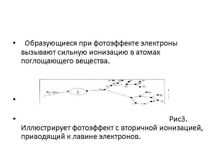  • Образующиеся при фотоэффекте электроны вызывают сильную ионизацию в атомах поглощающего вещества. •