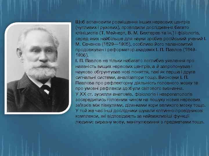 Щоб встановити розміщення інших нервових центрів (чутливих і рухових), проводили дослідження багато клініцистів (Т.
