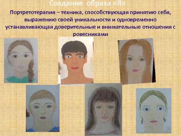 Создание образа «Я» Портретотерапия – техника, способствующая принятию себя, выражению своей уникальности и одновременно