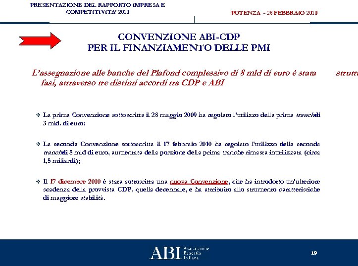 PRESENTAZIONE DEL RAPPORTO IMPRESA E COMPETITIVITA’ 2010 POTENZA - 28 FEBBRAIO 2010 CONVENZIONE ABI-CDP